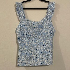 Lush Women Tank Top 3X Blue Floral Ruffle Cottagecore Bohemian Contemporary